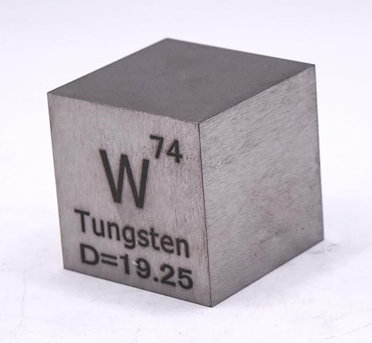 1" 25.4mm Tungsten Wolfram Metal Cube W up to 99.9% Pure Periodic Table Element Engraved Density Collection Science Education Display Block Cube + Acrylic Case Box - 1PC