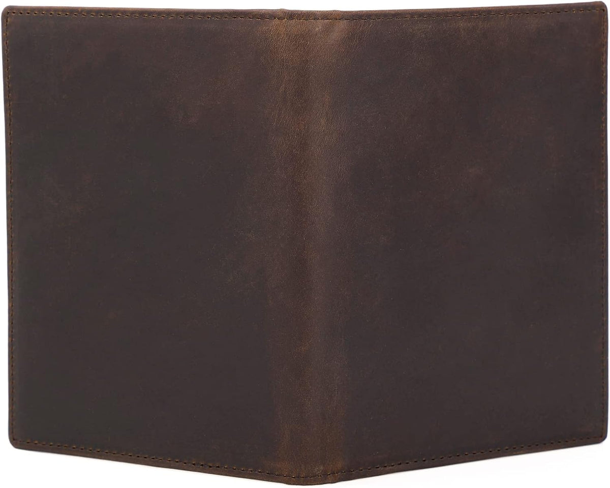 Polare Full Grain Leather Passport Holder RFID Blocking Travel Bifold Wallet Passport Holders 2 Passports (Dark Brown)