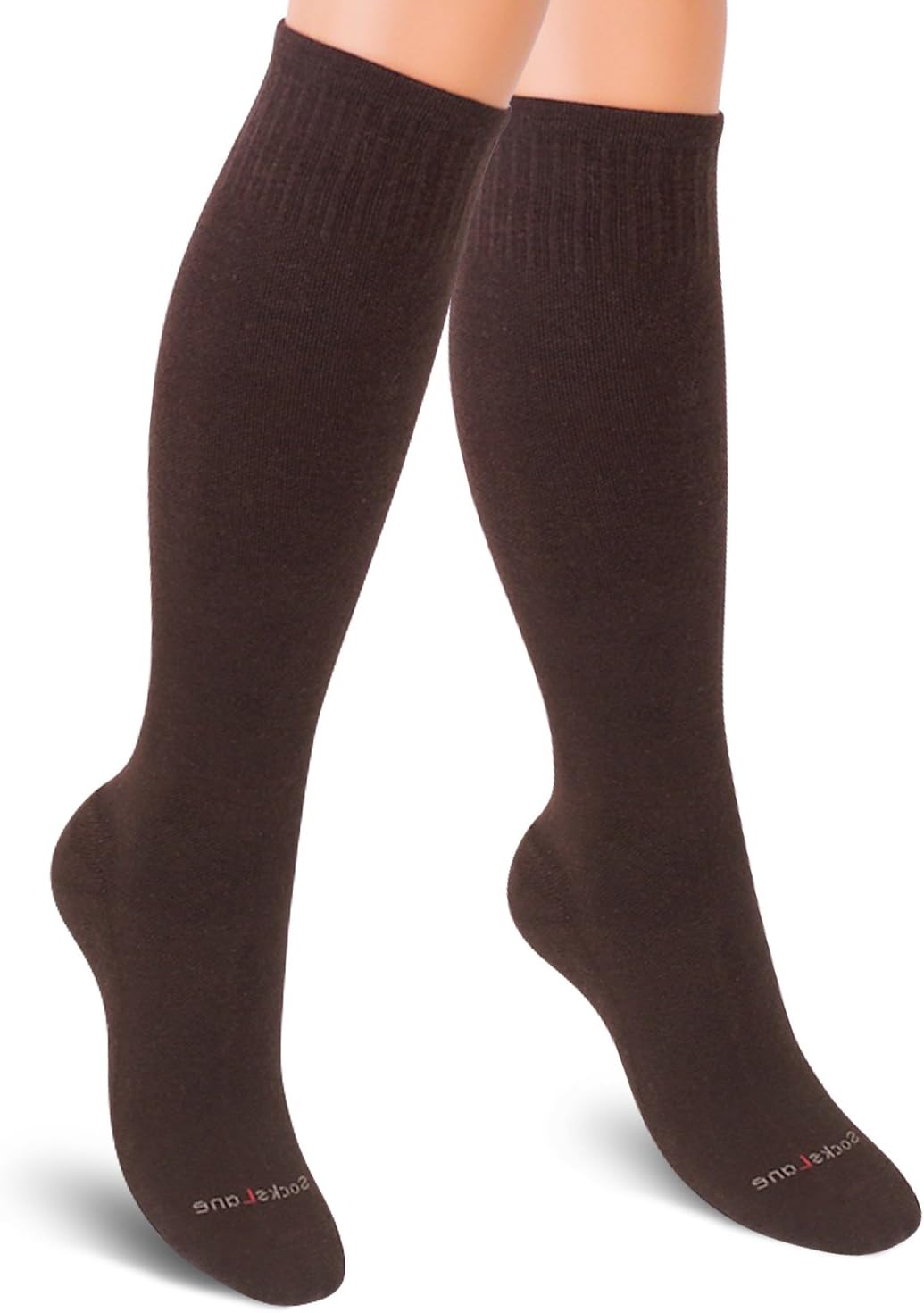 Cotton Compression Socks for Women & Men. 15-20 mmHg Support Knee-High Brown M/L
