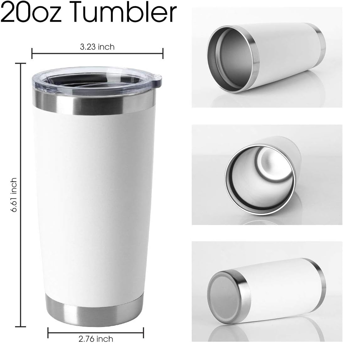 HASLE OUTFITTERS 20oz Tumblers Bulk Stainless Steel Cup with Lid Double Wall Vacuum Insulated Coffee Mug for Cold & Hot Drinks 8 Pack, White