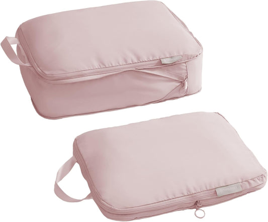 tianzong Compression Packing Cubes for Suitcases, Luggage Organizer Bags Set for Travel (Pink, 2 Pack Large)