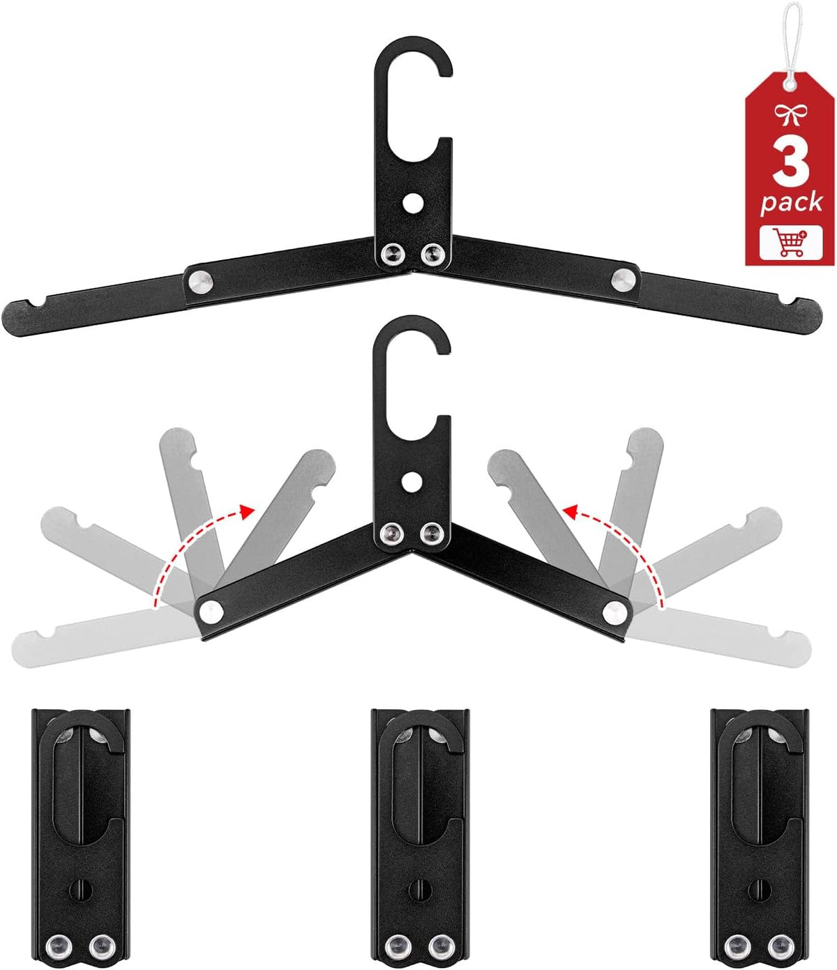 Hikeman Travel Hangers Metal Heavy Duty Folding Hangers for Wet Clothes Portable Space Saving Travel Accessories for Camping Cruise Hotel (3, Black)