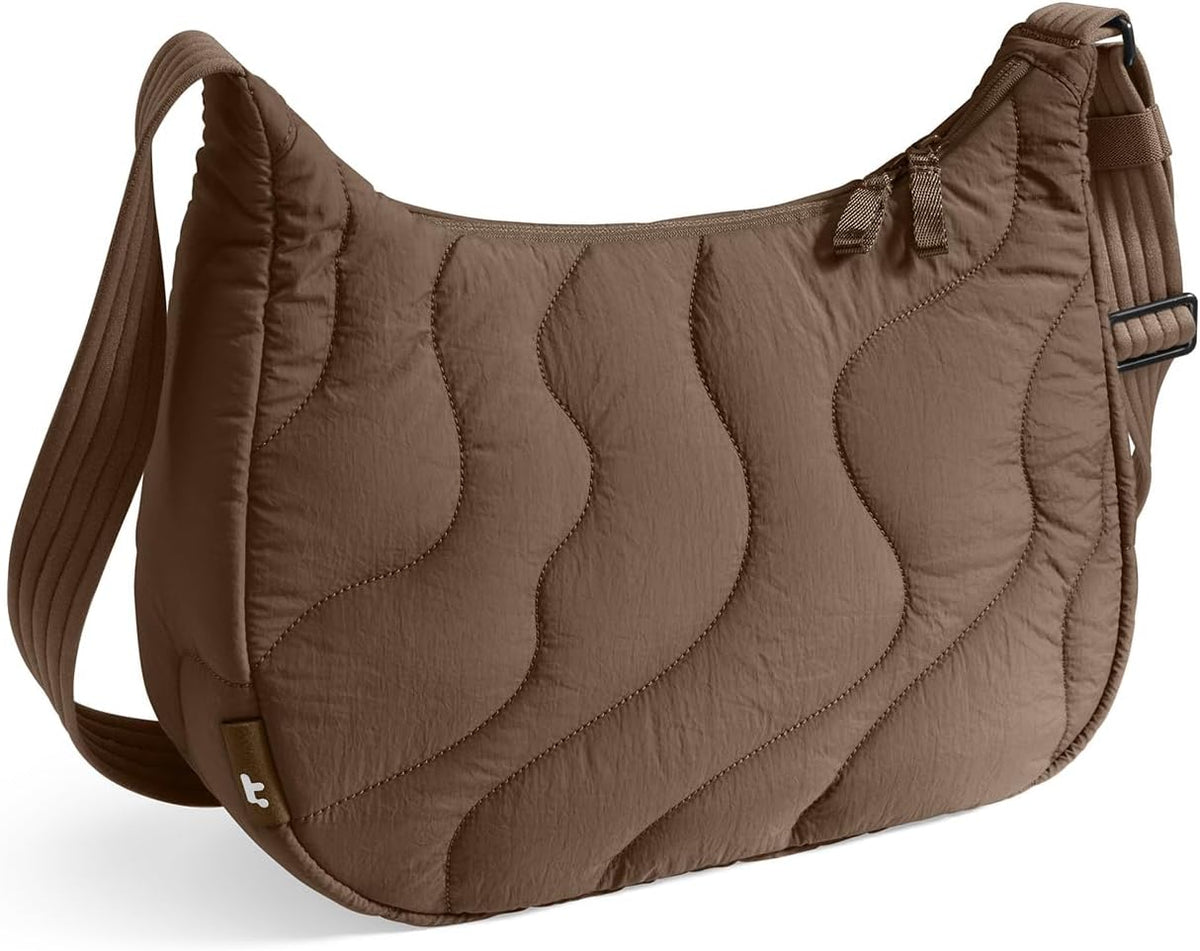 tomtoc 9L Puffer Sling Crossbody Bag for Women Trendy, Nylon Quilted Crescent Shoulder Bag Purses for 11-inch iPad Air/Pro & Daily Essentials, Puffy Travel Hobo Handbag with Organized Inner Pockets