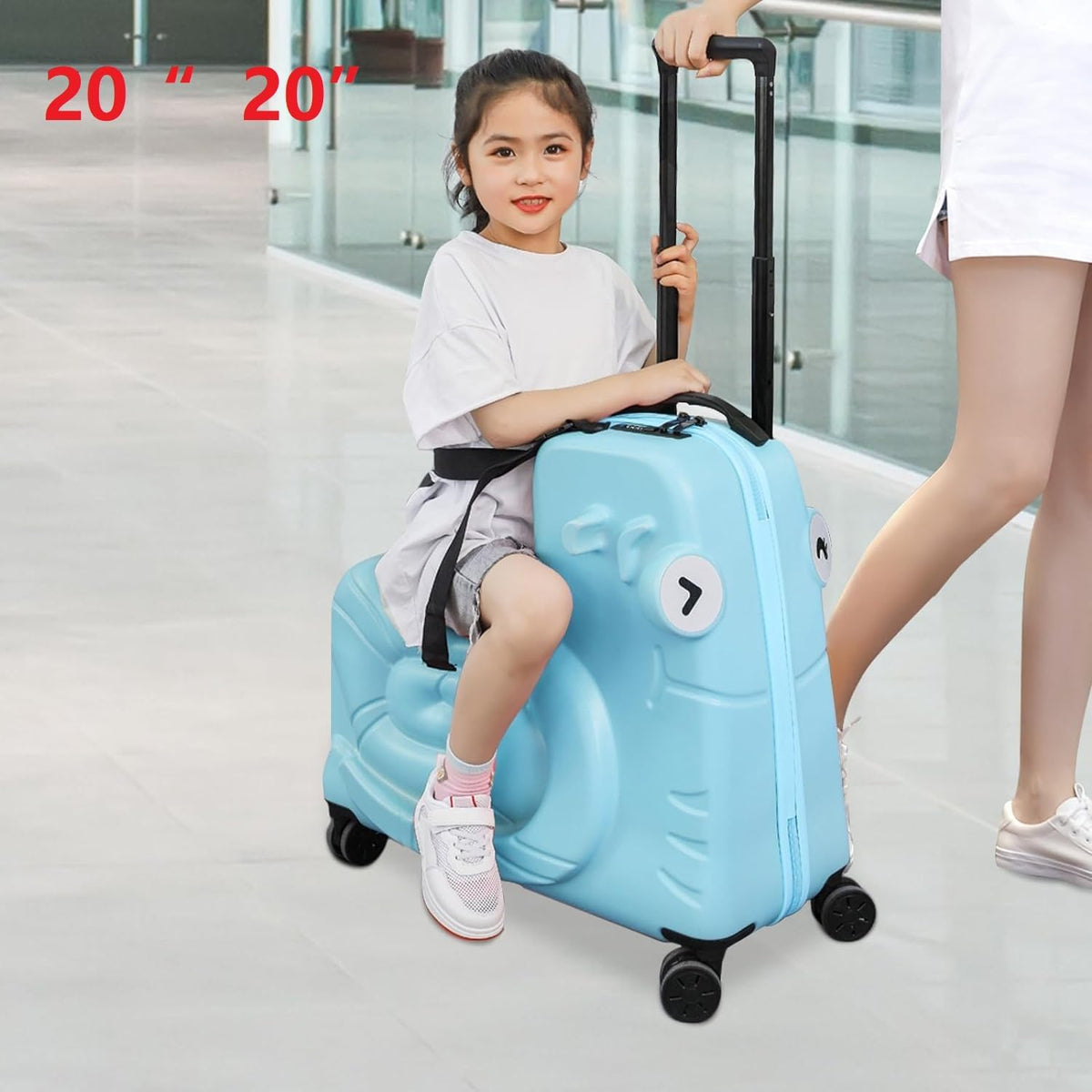 CNCEST 20" Kid's Ride-On Travel Suitcase with Wheels, Carry Trolley Luggage with Password Lock, Children's Ride-On Trolley for Children's Day Gift, Festival Gift