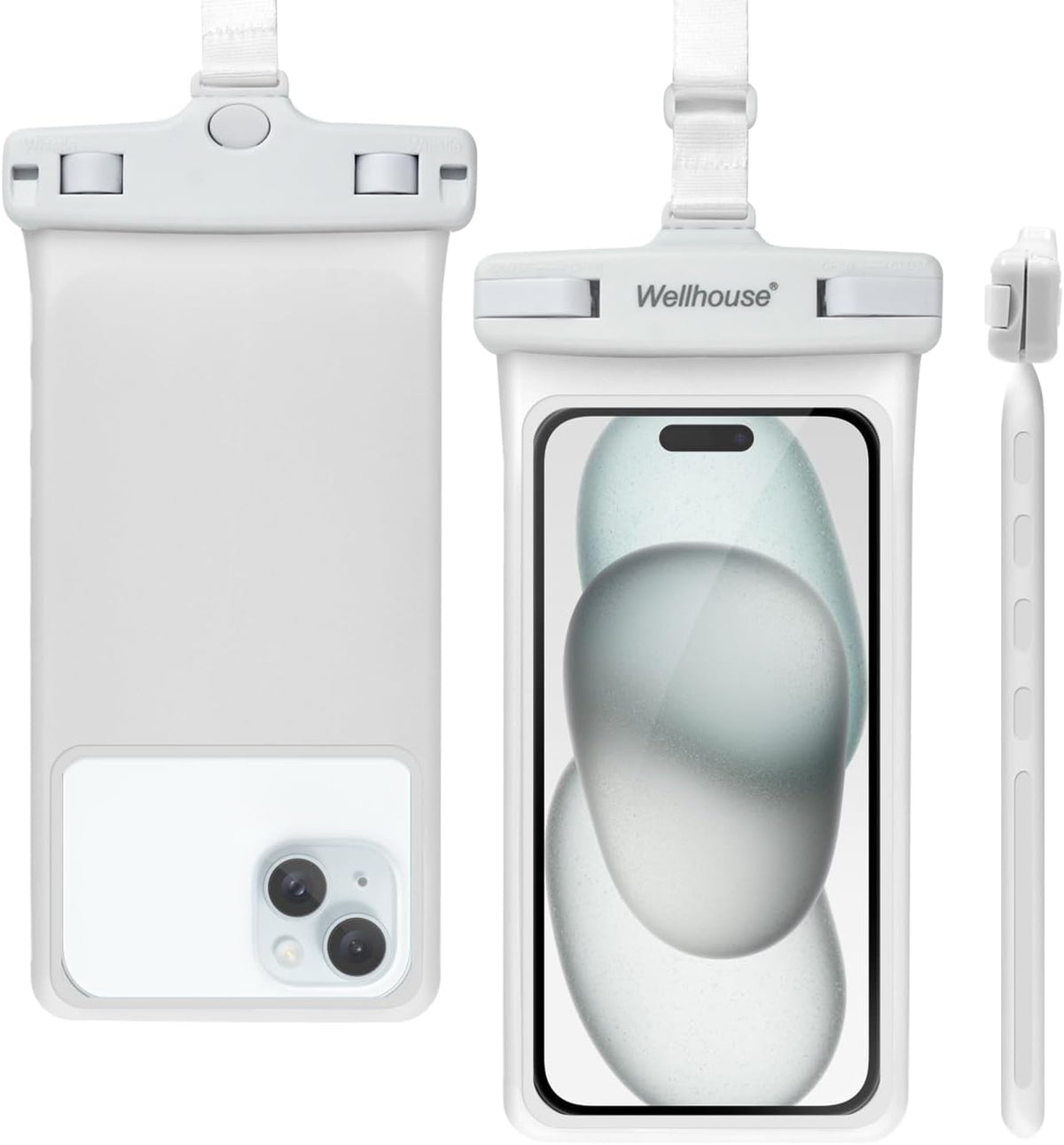 wellhouse Waterproof Phone Pouch, Waterproof Phone Case for iPhone 16 15 14 13 12 Pro Max XS Samsung, IPX8 3D Cellphone Dry Bag Beach Essentials (1 Pack - White7.0, 7 inch)