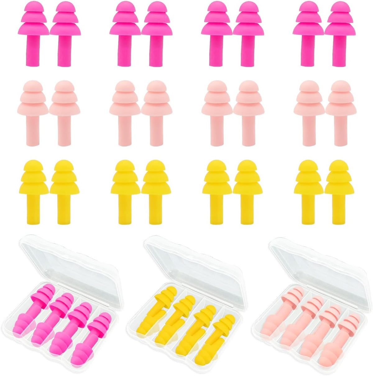 Ear Plugs for Sleeping,12 Pair Earplugs Noise Canceling Soft Silicone Ear Plug Reusable Earplugs for Sleep,Concert,Swimming,Study,Loud Noise,Snoring(Yellow Pink Rose Red)