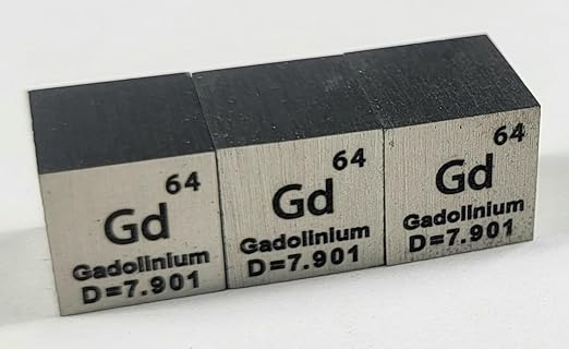 0.39" 10mm Gadolinium Metal Cube Gd up to 99.9% Pure Periodic Table Element Engraved Density Collection Science Education Display Block Cube + Acrylic Case Box - 1PC