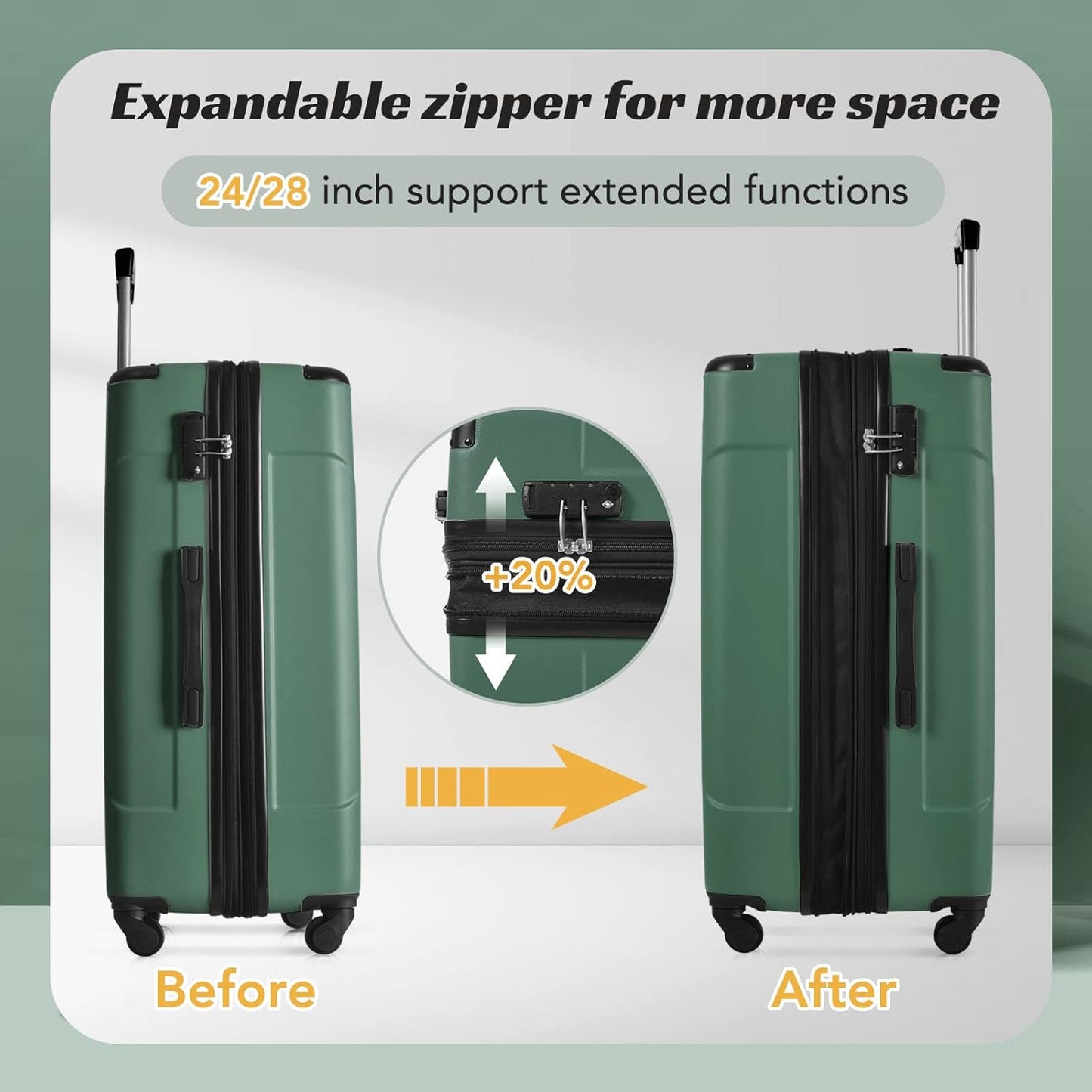 Merax 28 Inch Checked-Large Luggage with Wheels Aluminum Alloy Corner Hard Shell Suitcase TSA Luggage Suitcases for Travel Woman Men(Green)