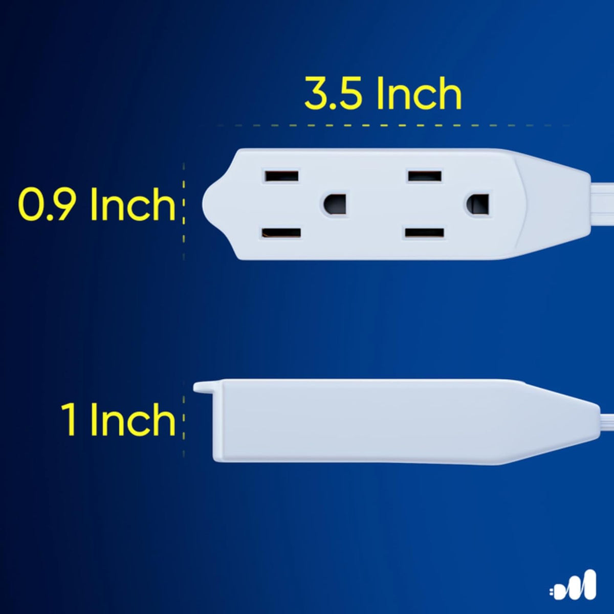 Maximm Cable 3 Ft 360° Rotating Flat Plug Extension Cord/Wire, 16 AWG Multi 3 Outlet Extension Wire, 3 Prong Grounded Wire - White - UL Certified