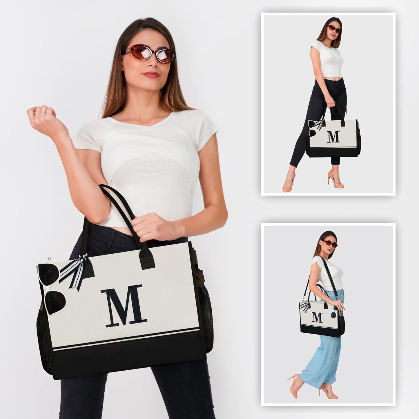 TOPDesign Personalized Initial Canvas Tote Bag, for Wedding, Birthday, Beach, Perfect Gifts for Women, Mom, Teachers, Friends