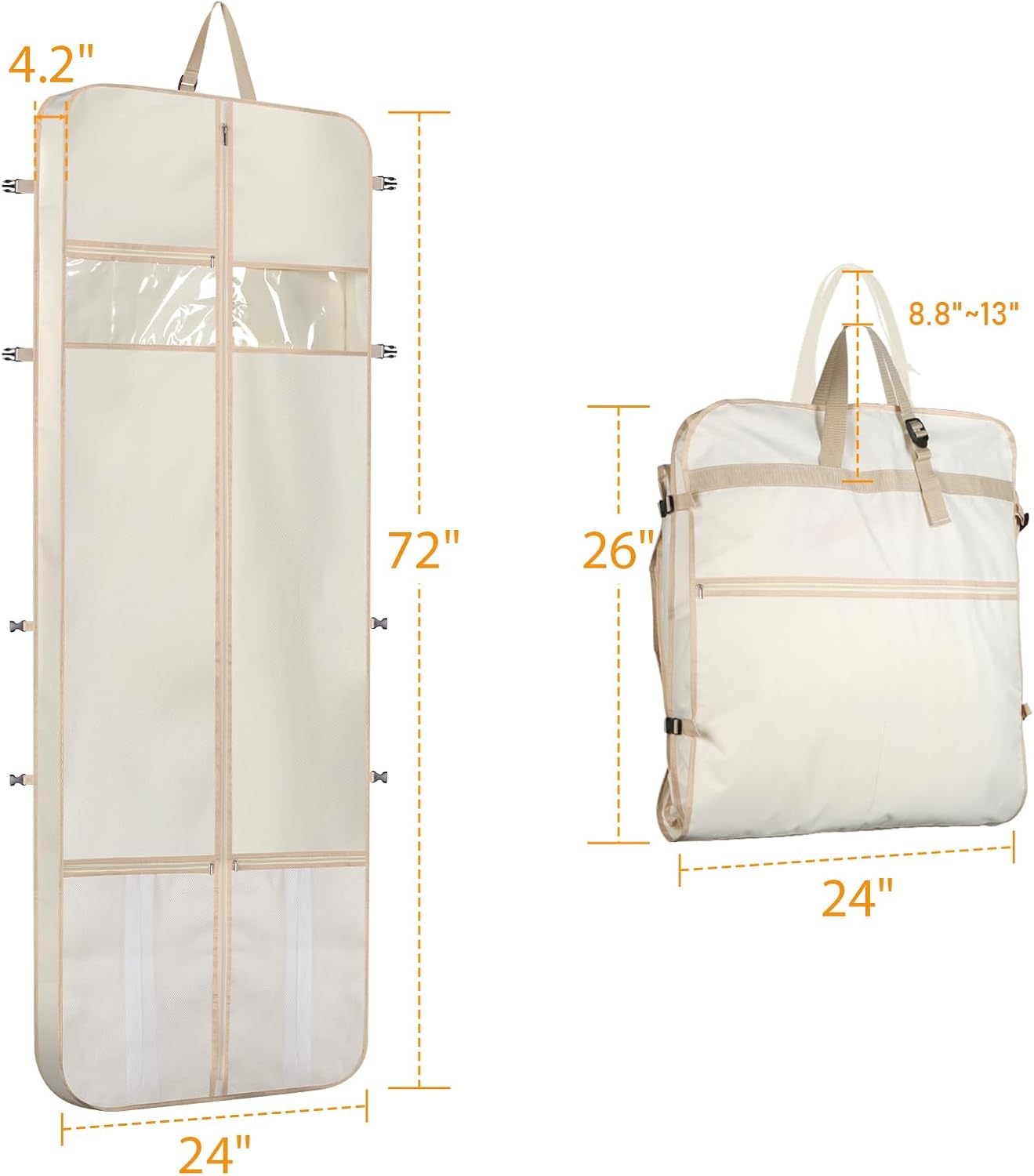Zilink Wedding Dress Bag Long Garment Bag 72" Dress Bag for Traveling Trifold Bridal Garment Bag with Accessory Pockets and Adjustable Buckles for Wedding dress, Prom Evening Gown [Upgraded Version]