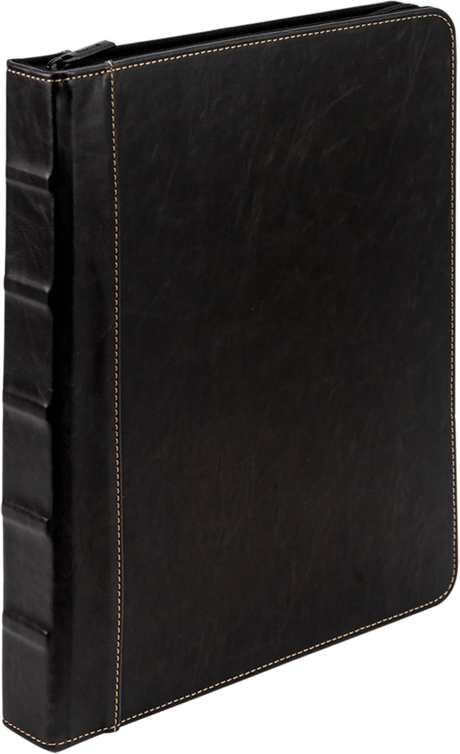 Samsill Vintage Leather Binder, Zippered, 1 Inch Round Ring, Letter Size 8.5x11 Documents, Contrast Stitching, Professional Organizer Portfolio, Planner, Black