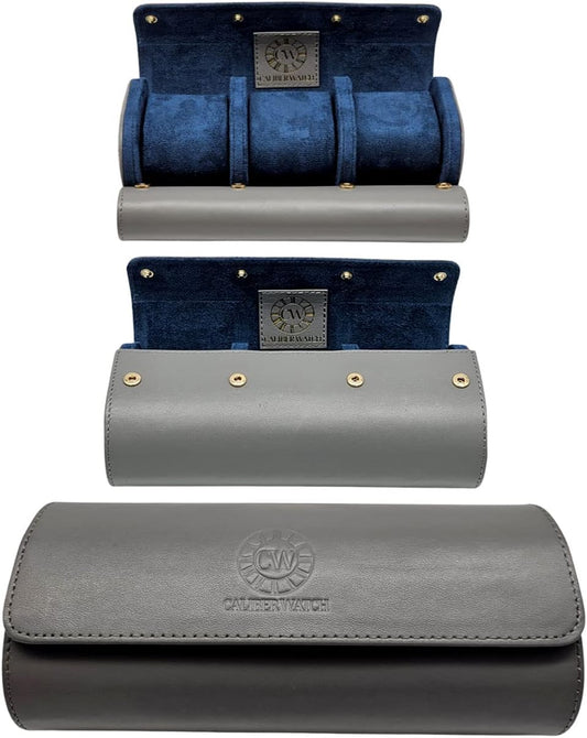 Genuine Napa Leather Watch Roll Travel Case for 3 Watches - Travel Watch Rolls and Leather Watch Display Cases with Velvet Interior - Watch Storage Organizer Men's