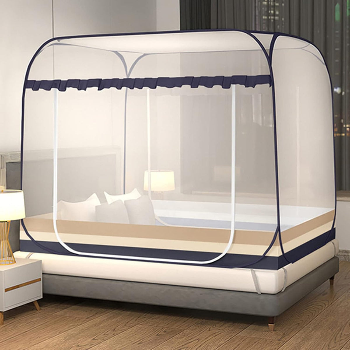 Jsanh Folding Mosquito Net Tent Canopy Curtains for Beds Pop Up Mosquito Net Tent King Size Portable Mosquito Netting with Bottom for Baby Adults(L80xW80XH62 inch