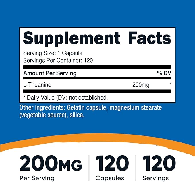 Nutricost L-Theanine 200mg, 120 Capsules, Double Strength - Non-GMO, Gluten Free
