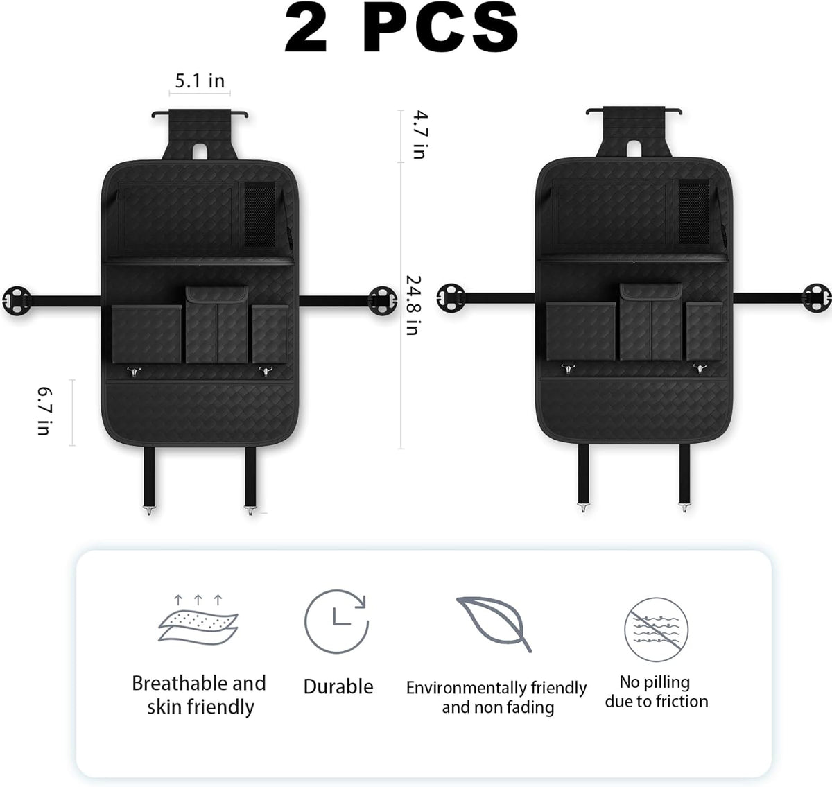 Car Seat Organizers,Multi-functional Back Seat Protectors, Storage Pouches, and Tray Holders (for Cars, Kids, Seat Back and Rear Seats) (Woven Black, 2 Pcs)
