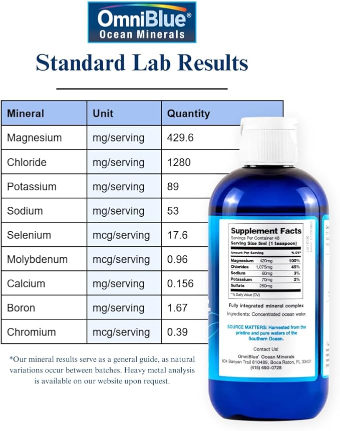 Ocean Minerals - 70+ Trace Minerals & Liquid Magnesium - Potassium, Chloride- Low Sodium - Natural Support for Sleep, Digestion, Regularity, Hydration & Electrolyte Balance (8 oz)