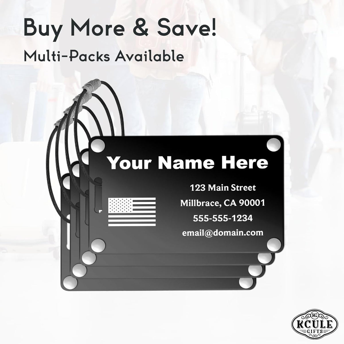 Personalized Luggage Tags: Custom Metal Luggage Tags for Suitcases, Backpacks and Bags with Your Personalized Text (Black)