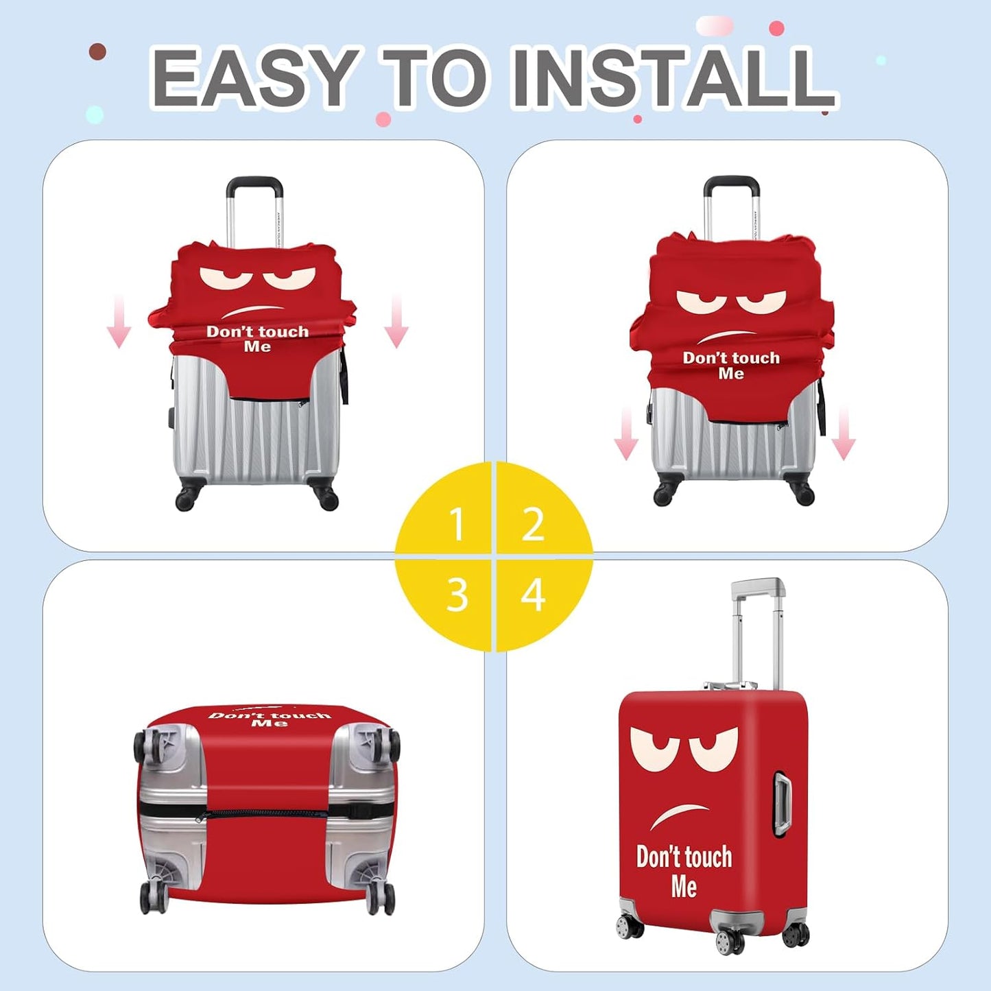 ANNA QUEEN Funny Luggage Cover, Don't Touch Me Red Face Design, Stretchable, Washable Travel Protector for 24-26 Inch Luggage