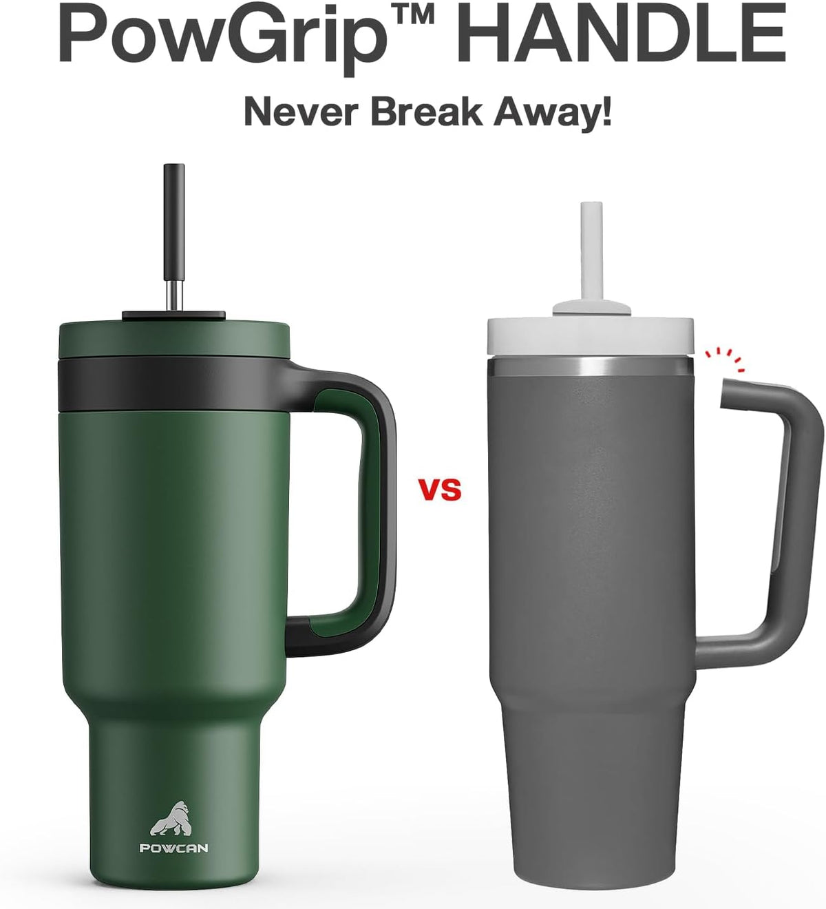 POWCAN 40 oz Tumbler with Handle, 2-in-1 Straw and Sip Lid, Leakproof, Dishwasher Safe, Insulated Stainless Steel Travel Coffee Mug, Keeps Cold for 34 Hours, Fits in Car Cup Holder (Forest)