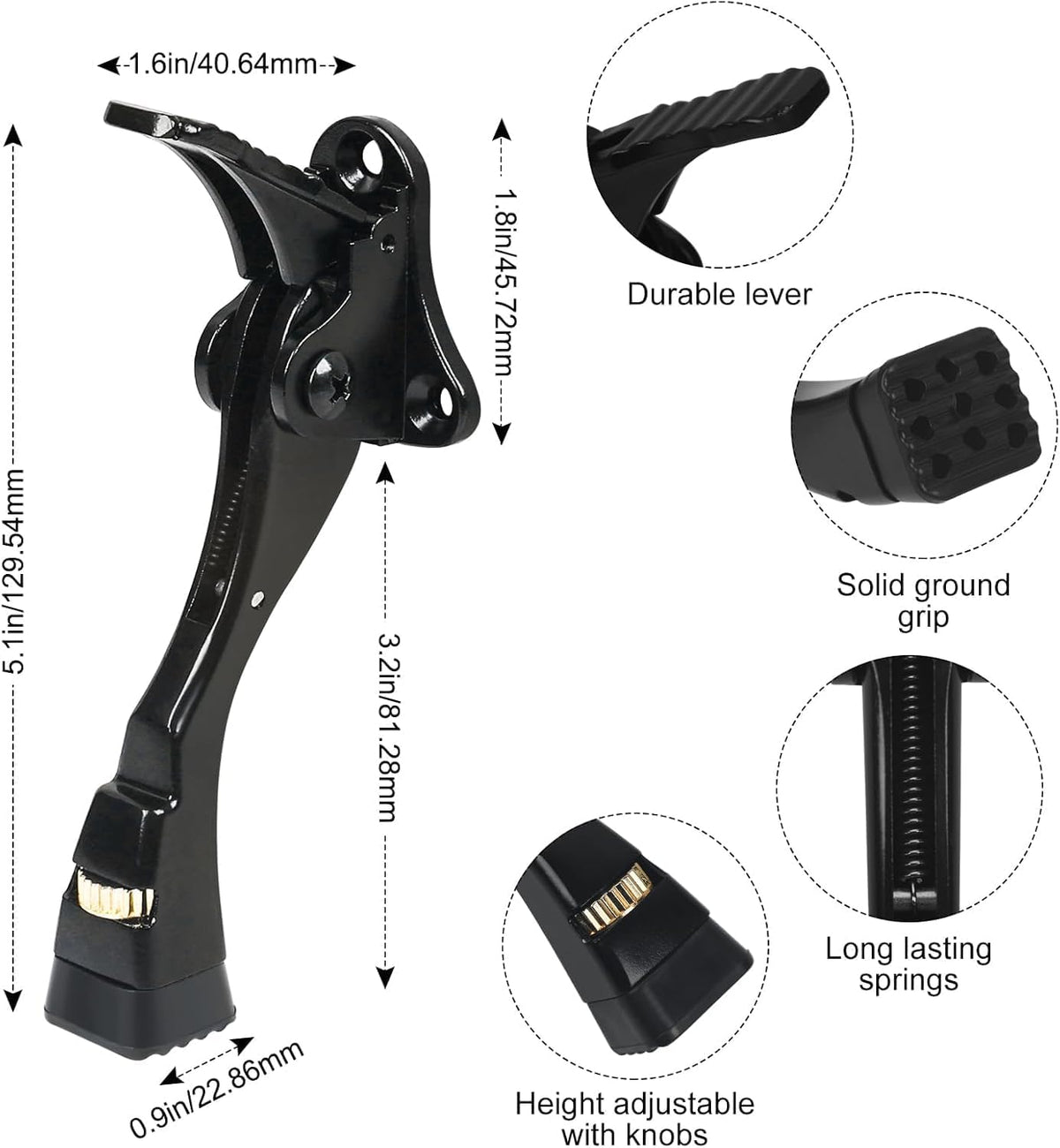 6 Packs Black Door Stops, Heavy Duty Kickdown Door Stopper, One Touch Adjustable Kickdown Door Stop for Heavy Doors, 4 in Metal Door Kickstand with Rubber Tip & Wall Protectors for Wide Doors