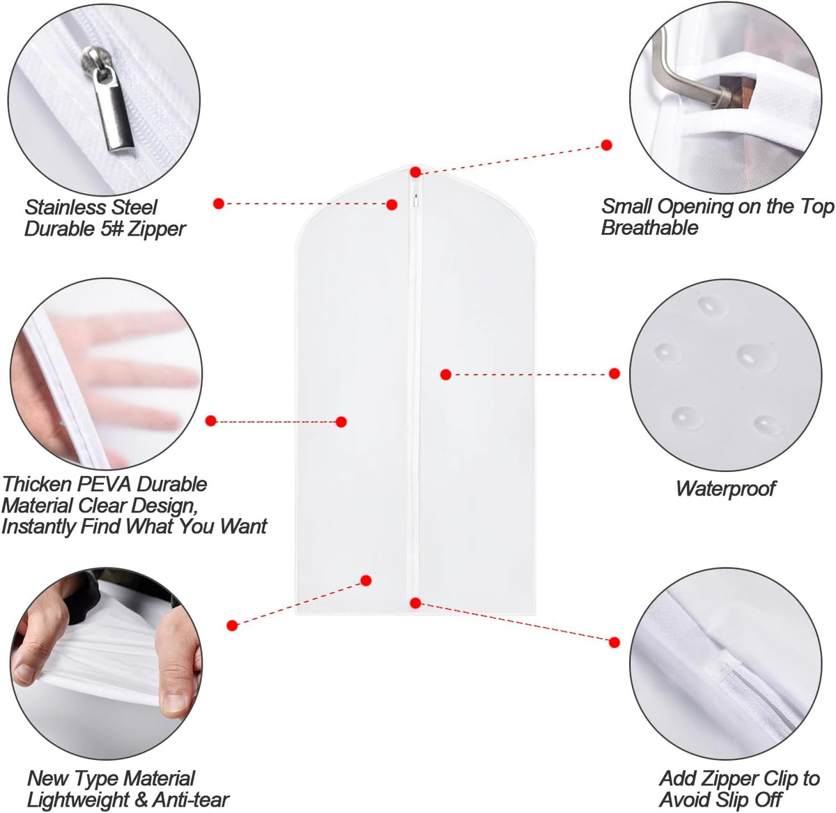 Garment Bags for Hanging Clothes 24''X48'' Suit Bags for Closet Storage (Pack of 6) Plastic Waterproof Suit Cover Bags with Zipper for Coats, Jackets, Shirts