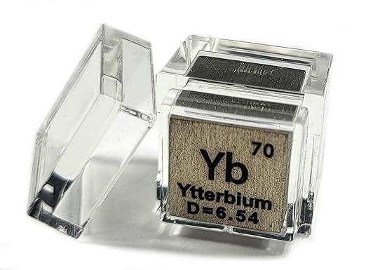 0.39" 10mm Ytterbium Metal Cube Yb up to 99.9% Pure Periodic Table Element Engraved Density Collection Science Education Display Block Cube + Acrylic Case Box - 1PC