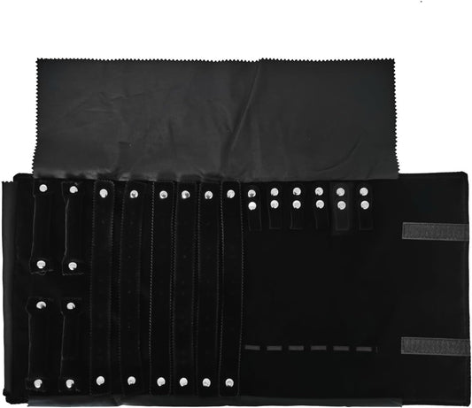 Velvet Travel Jewelry Case Roll Bag Organizer for Necklace Bracelet Earrings Ring (Black) (Black(2+6+6))