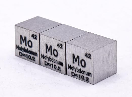 0.39" 10mm Molybdenum Metal Cube Mo up to 99.9% Pure Periodic Table Element Engraved Density Collection Science Education Display Block Cube + Acrylic Case Box - 1PC