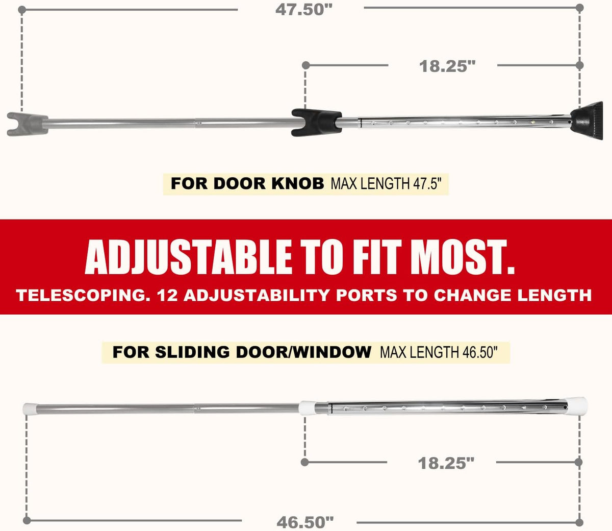 Door Security Bar, SECURITYMAN 2 in 1 Adjustable Door Stoppers Security Bar & Sliding Door Security Bar - Heavy Duty Door Lock Stick Jammer for Apartment, Dorm, Front Door Inside Safety Must Haves