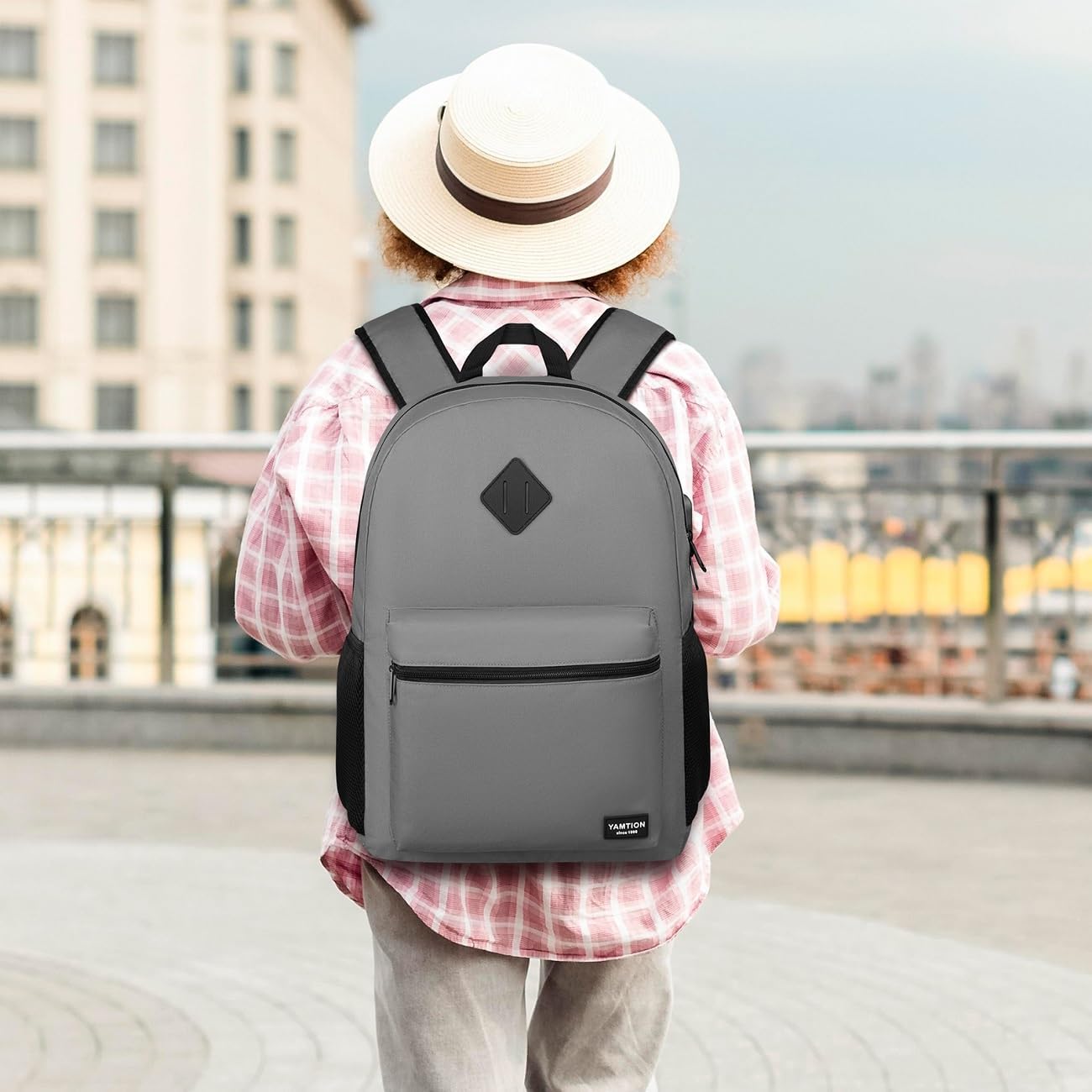 17 Inch School Backpack,Unisex Classic Bookbag Teens Schoolbag with USB Port for High School College Office Work Travel