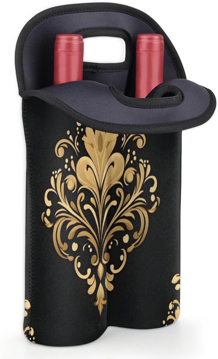 Neoprene Wine Tote, Bottle Carrier Gag Insulating Neoprene Thicker, Insulated Wine Bag for Travel Holds Two Bottles, Bottle Carrier Bags Protect the Bottles, Black Totem