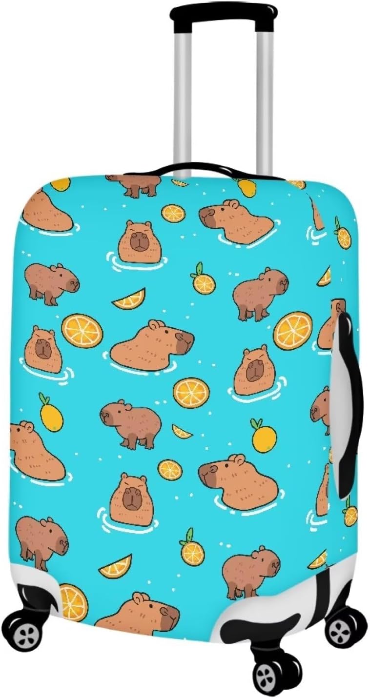 Capybara Suitcase Cover Elastic Luggage Covers for Suitcase Fit 18-21 Inch, Zip Closure Baggage Case Anti-Scratch Luggage Covers Protector Cute Cartoon Animal Baggage Cover