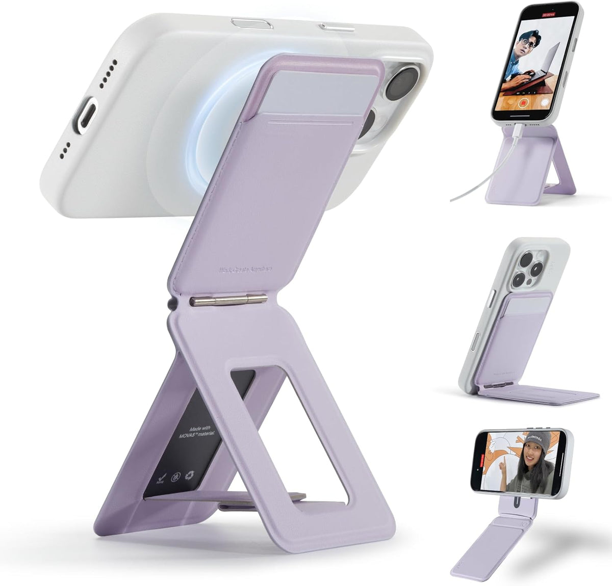 MOFT Phone Tripod Wallet for iPhone, Mulit-Angles, Lightweight & Portable Phone Stand, MOVAS Vegan Leather Magnetic Wallet, Strong Magnets, NFC Card Holder,Travel Essential, Peony (with Card Slot)