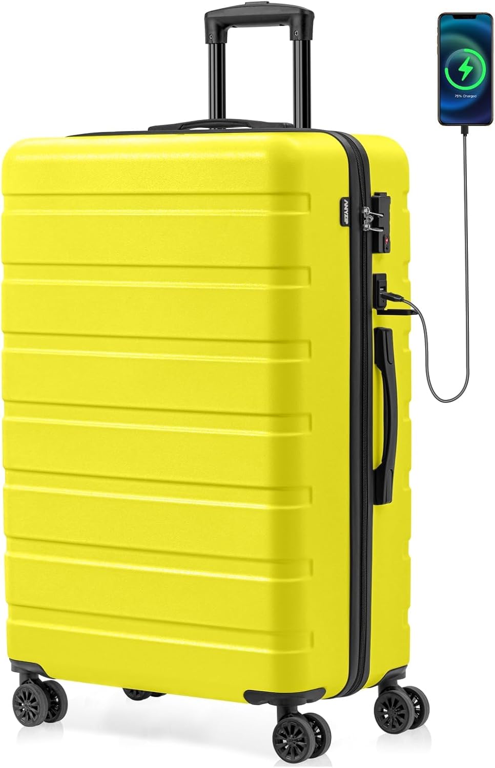 AnyZip Suitcase Hardside PC ABS Lightweight USB Luggage with Wheels TSA Lock Checked-Large 28 Inch Yellow