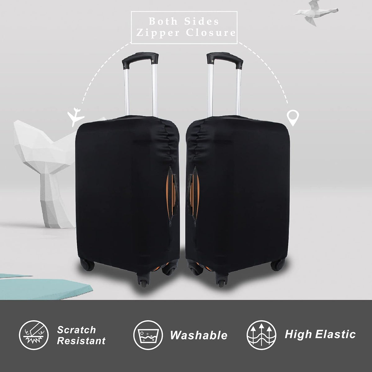 Explore Land Travel Luggage Cover Suitcase Protector Fits 31-32 Inch Case (Black, XL)