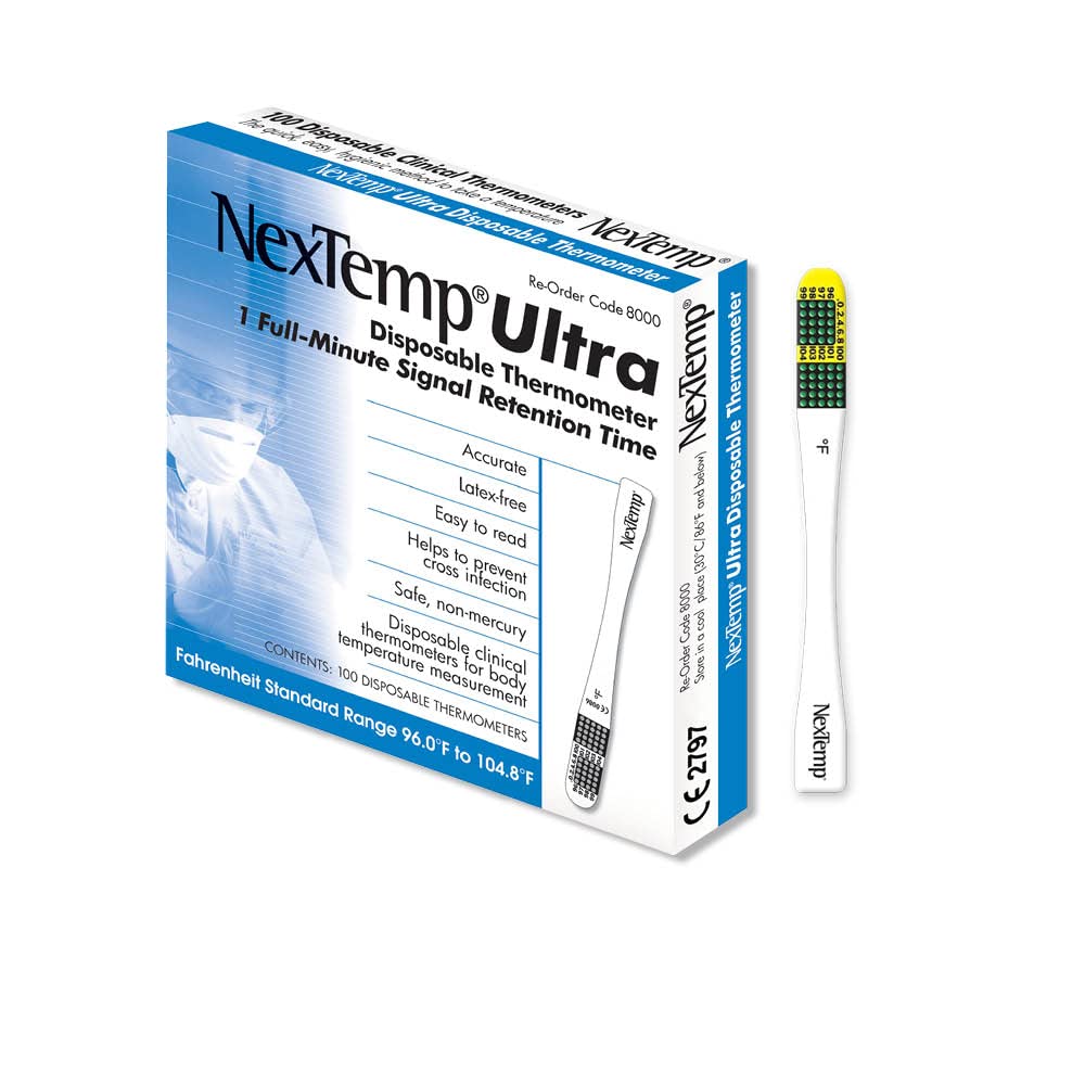 Ultra Single-Use Thermometers - Individually Wrapped Disposable First Aid Supplies, High-Accuracy Reading, For Business, School, and Healthcare Use, Fahrenheit, 100-Pack, by Medical Indicators