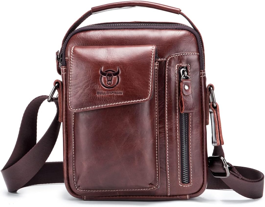 KPYWZER Genuine Leather Shoulder Bag Small Men Messenger Pack Handbag Sling Crossbody Bag Man Purse for Business