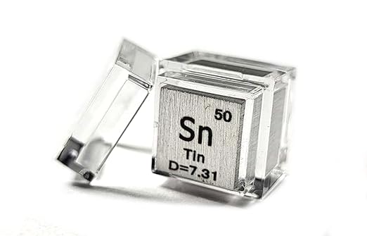 0.39" 10mm Tin Stannum Sn Metal Cube up to 99.9% Pure Periodic Table Element Engraved Density Collection Science Education Display Block Cube + Acrylic Case Box - 1PC