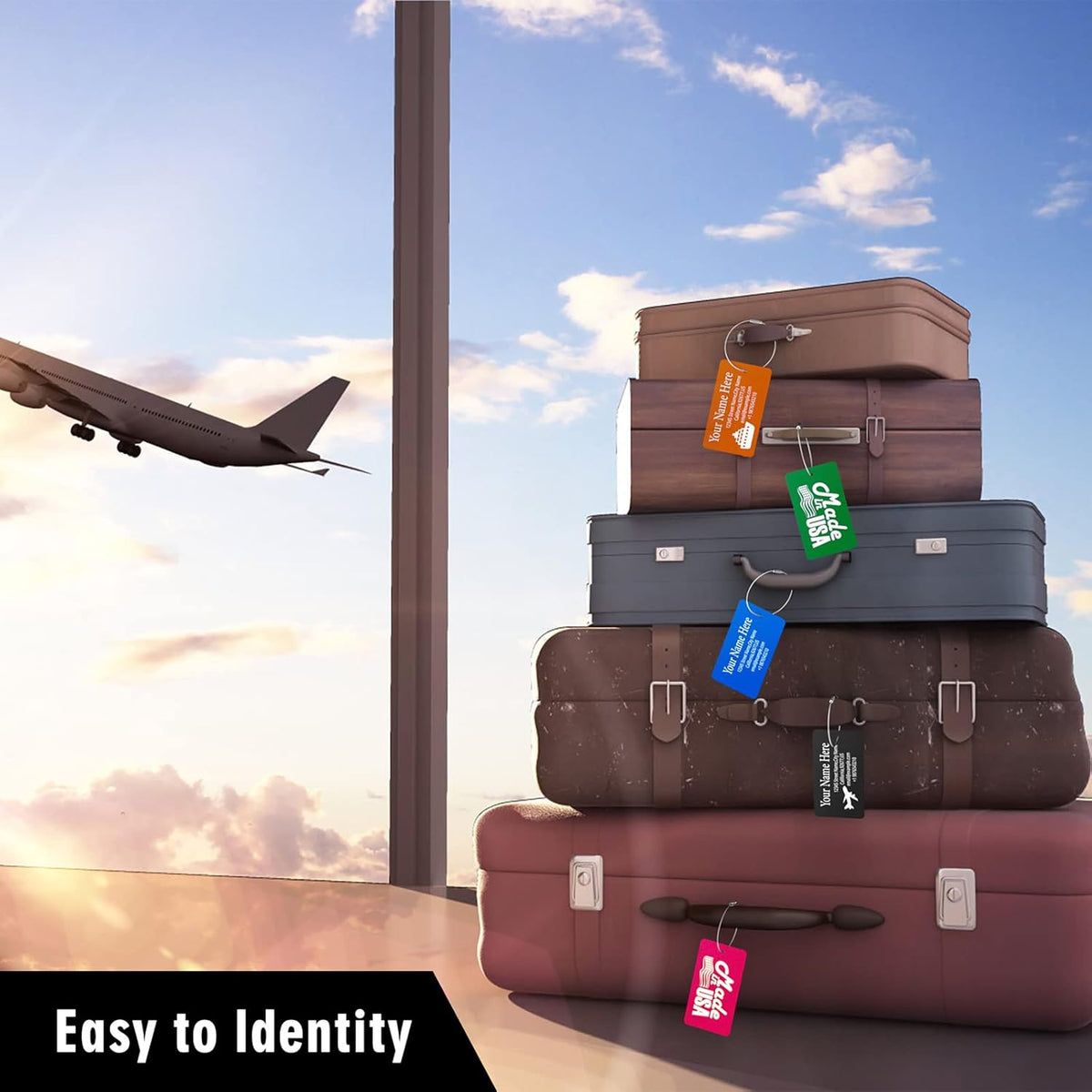 Luggage Tags for Suitcase - Personalized Engraved Metal Tag for Cruise Travel - Custom Name Tags Suitable for Bags and Backpacks(Red)