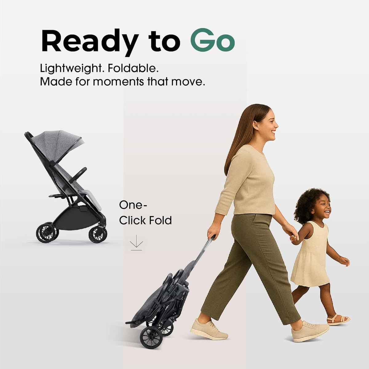 Compact Travel Stroller for Toddlers, Lightweight & Airplane Ready Stroller for Baby/Infant w Telescoping Handle and Cup Holder, One-Hand Quick Fold, Near Flat Recline Seat, TR18, Grey