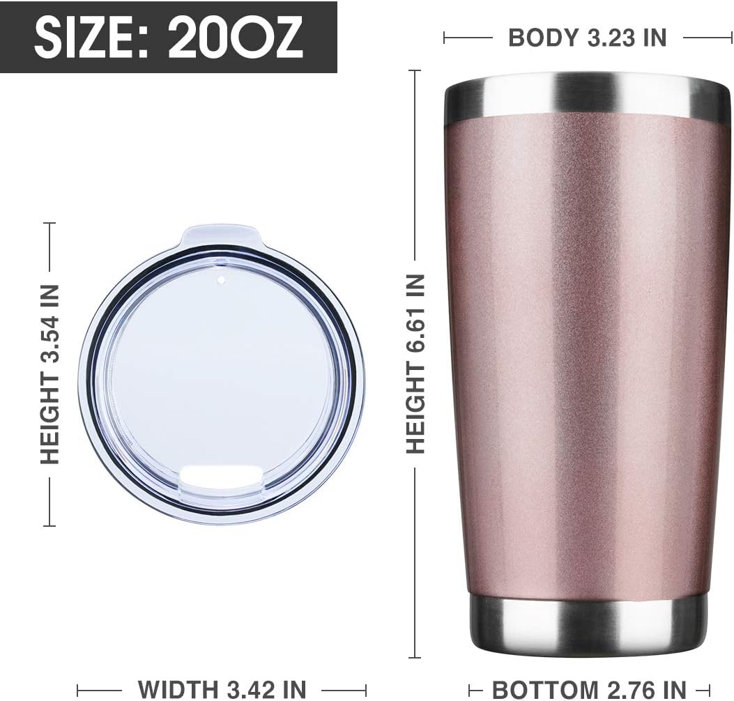 20oz Tumbler Bulk Stainless Steel Vacuum Insulated Tumblers with Lid Double Wall Travel Mug, Powder Coated Coffee Cup, Suitable for Ice Drinks and Hot Beverage (Rose gold 6pack)