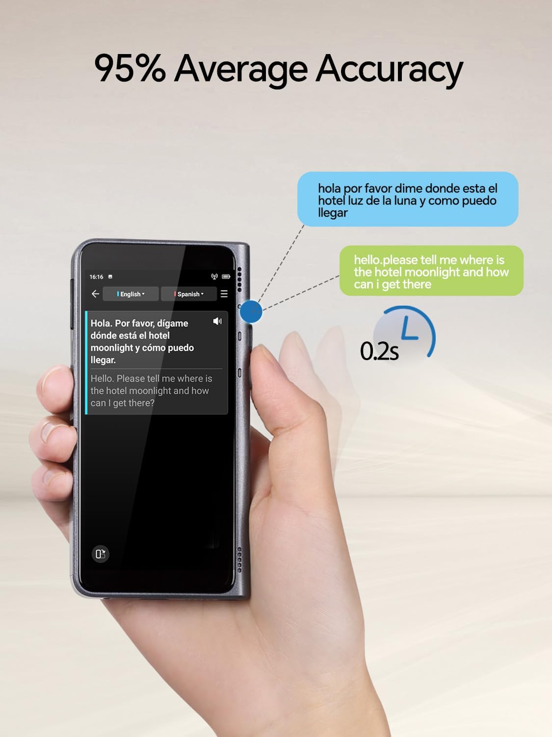 Timekettle Fluentalk New T1 Translator Device Supports 40 Languages, 31+ Offline Language Pairs, Photo Translation, No WiFi Needed, 2-Year Global Data, 4" HD Screen for Travel