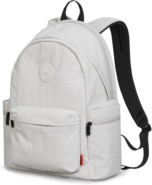 mixi Outdoor Lightweight Backpack Casual Carry On Laptop Backpack Travel Bookbag for Women Men, Water Resistant Durable Small Hiking Bag for Camping Weekender Sports College Work, 15 Inch, Light Gray