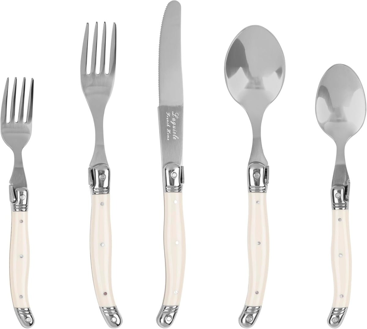 French Home Laguiole 20 Piece Flatware Set – 18/10 Stainless Steel Flatware Set for 4 – Luxurious Ivory-Colored Utensil Set w/Knives, Spoons and Forks