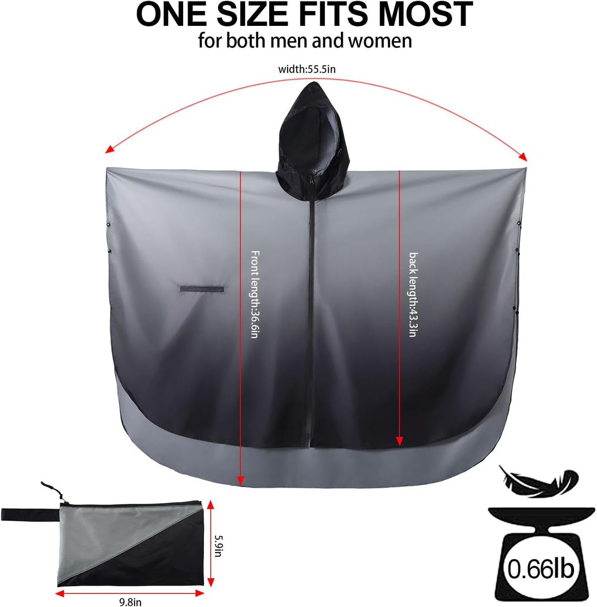 Rain Poncho Jacket Coat Hooded Zipper Style for Women/Men/Adult with Pocket