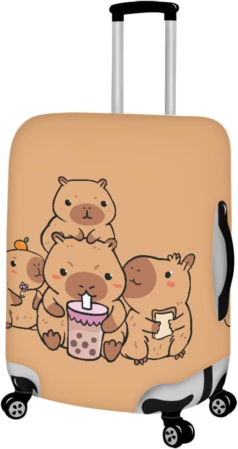 Milk Tea Capybara Luggage Cover Fit 18-21 Inch Universal Thickness Suitcase Covers Protector with Invisible Zipper Scratch-Resistan Travel Luggage Baggage Case, Cute