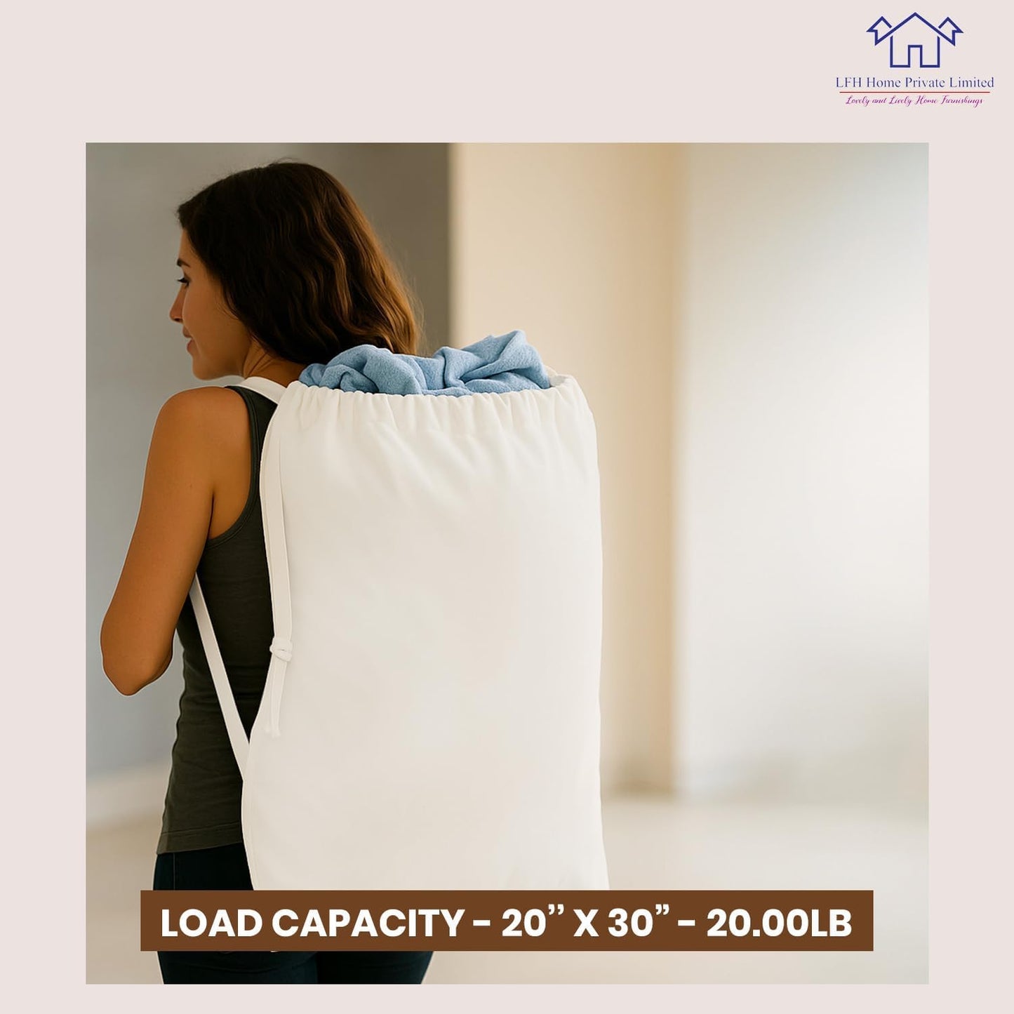 LFH Home Cotton Canvas Large Laundry Bag with Handle, Heavy Duty Drawstring Closure Washable Laundry Bags, School Travel, Home, Hotel, College Dorm, Organizer Sack, Toy Clothes 28x36 (Pack of 2)-White