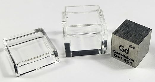 0.39" 10mm Gadolinium Metal Cube Gd up to 99.9% Pure Periodic Table Element Engraved Density Collection Science Education Display Block Cube + Acrylic Case Box - 1PC