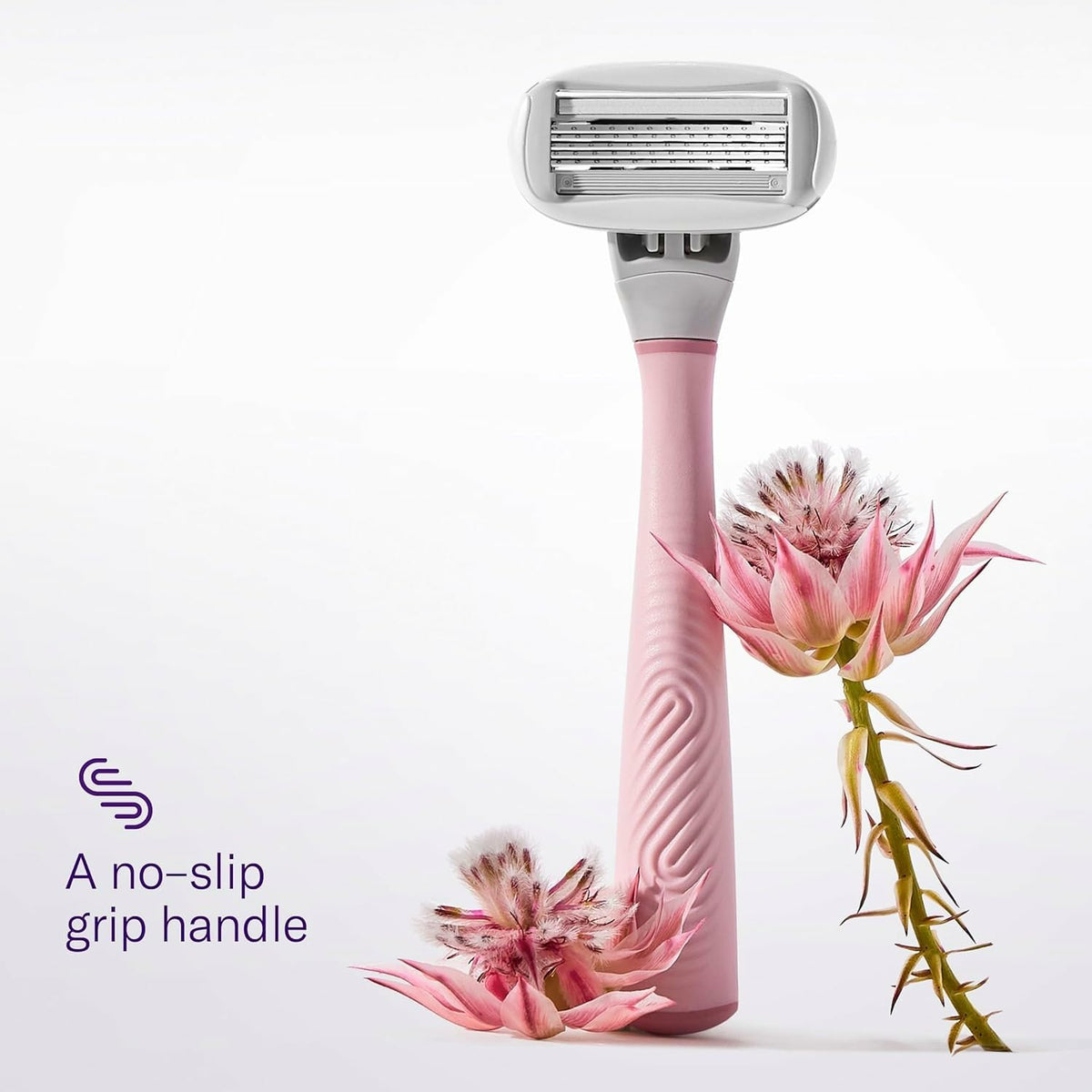 Flamingo Shaving Razor Set for Women - Original Razor Handle, 4 Blade Refills, and Shower Holder - Rose